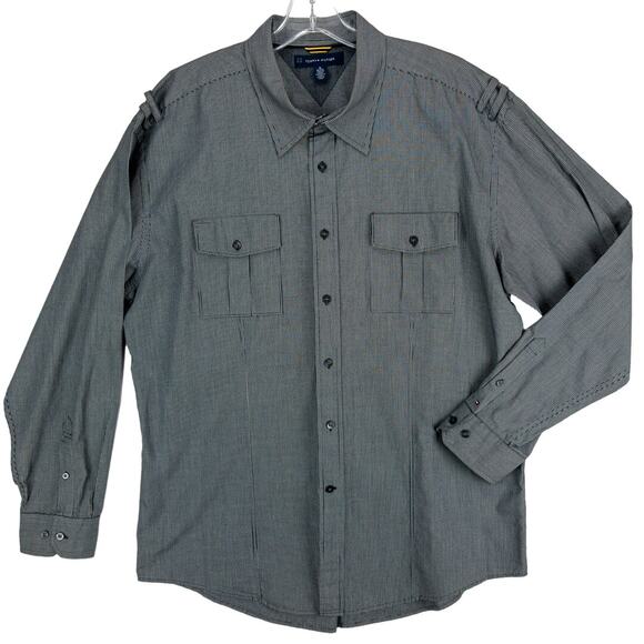 Tommy Hilfiger Shirt Men's XL Long Sleeve Black White Grid Epaulets Button Up - Picture 1 of 14